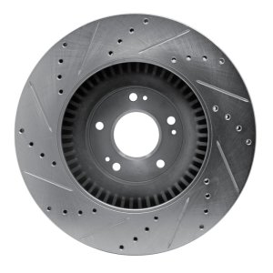 Genesis G80 Brake Rotor (1) - Front Right - R1 Concepts - Drilled & Slotted - Silver - `11-`17